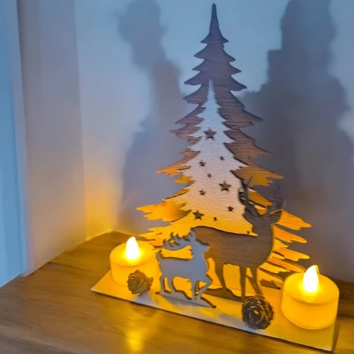 Işıklı Tealight Mumlu Ahşap Masa Üstü Yılbaşı Dekor