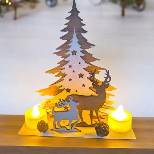 Işıklı Tealight Mumlu Ahşap Masa Üstü Yılbaşı Dekor