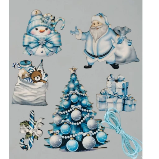 6 Lı Karışık Ahşap Yılbaşı Süsü Büyük Boy 9 cm