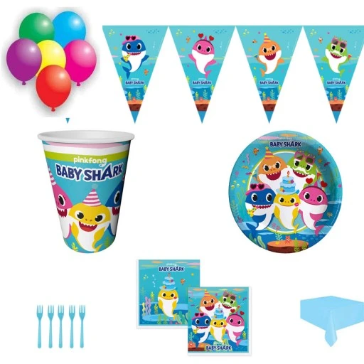 Baby Shark Doğum Günü Süsleri Ve Parti Seti Sofra Seti 8 Kişilik