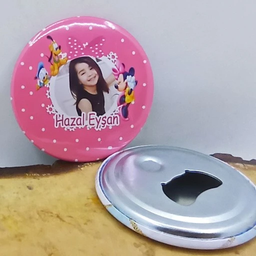 Minnie Doğum Günü Partisi Baskılı Resimli Metal Magnet Açacak 58 Mm Doğum Günü Hediyesi