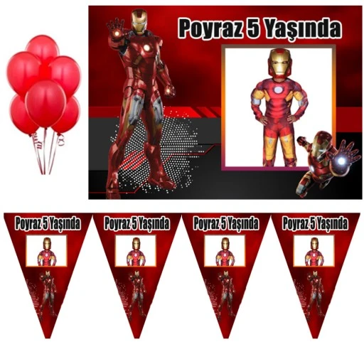 İron Man Kişiye Özel Afiş Ve Flama Doğum Günü Süsleme Seti Hdts182