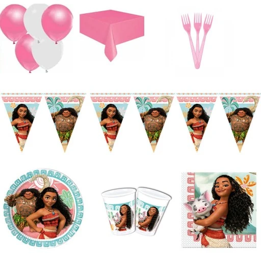 Moana Doğum Günü Süsleri Masa Seti Parti Seti Ekonomik Set 8 Kişilik