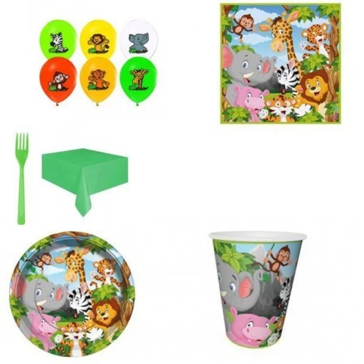 Safari Temalı Doğum Günü Süsleri Süsleme Seti Parti Seti Ekonomik Set 8 Kişilik 