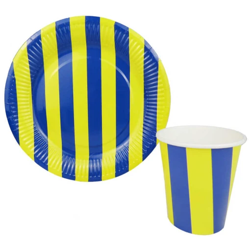 Bardak Karton Çizgili Sarı Lacivert 8 Oz 8'lı