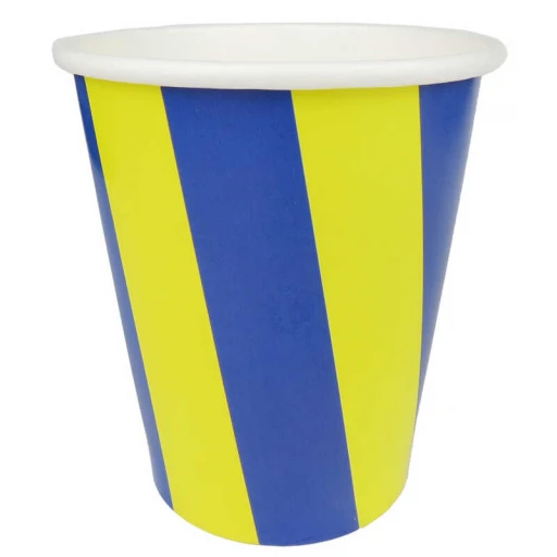 Bardak Karton Çizgili Sarı Lacivert 8 Oz 8'lı