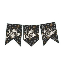 Flama İyiki Doğdun Kırlangıç Bayrak Siyah