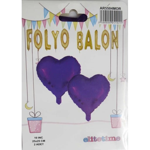 Folyo Balon Kalpli Mor 10 inç 2'li
