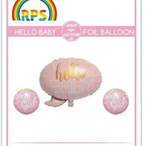 Hello Baby Pembe Folyo Balon Set 3 Parça