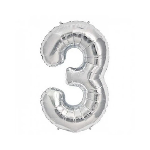 Folyo Balon Rakam 3 Gümüş 16 inç(40cm)