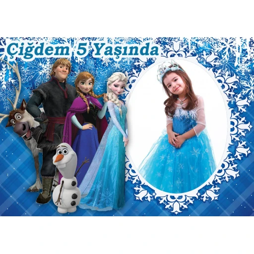 Frozen Elsa Kişiye Özel Doğum Günü Afiş Karlar Ülkesi Fotoğraflı