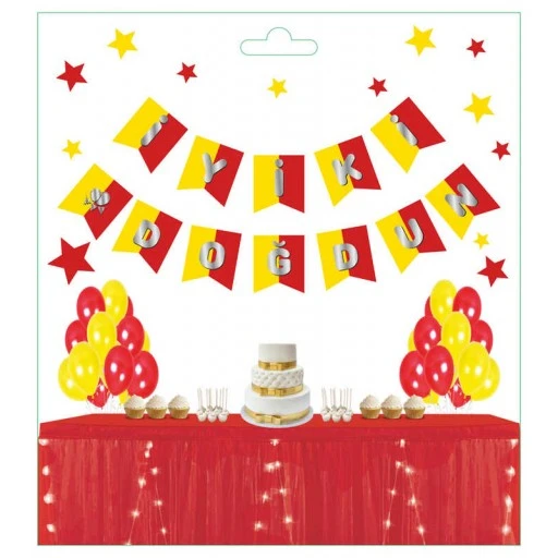 Flama İyiki Doğdun Çizgili Sarı Kırmızı