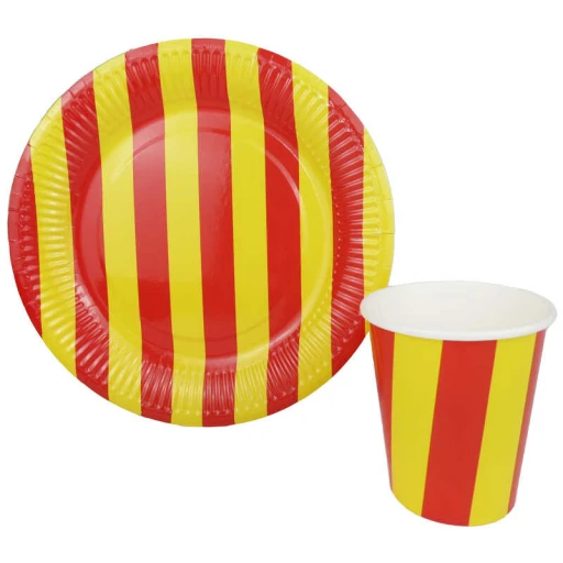 Tabak Karton Çizgili Sarı Kırmızı 23 cm 8'lı