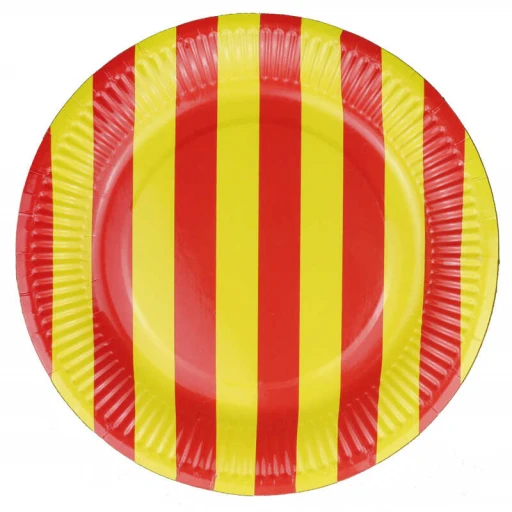 Tabak Karton Çizgili Sarı Kırmızı 23 cm 8'lı