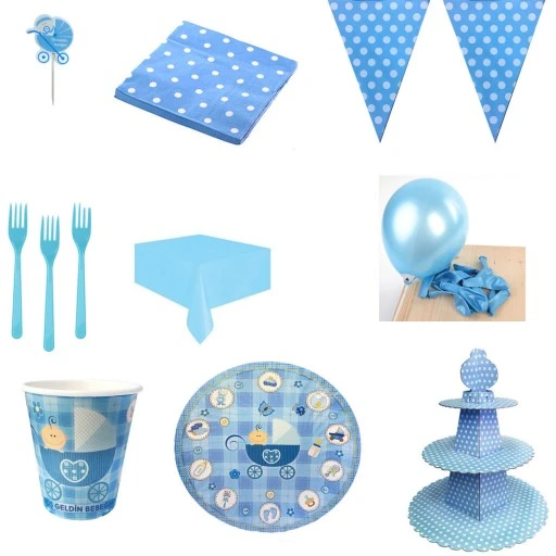 Hoşgeldin Bebeğim Pusetli Baby Shower Süsleme Seti 8 Kişilik