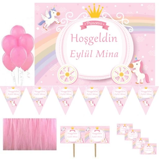 İsimli Hastane Odası Süsleme Seti Pembe