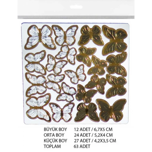 Kelebek Dekoratif Süs Varaklı Siyah Set:63 Adet