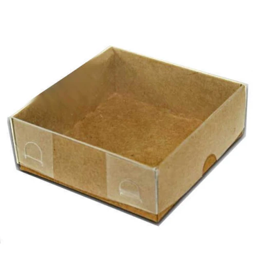 Kutu Naturel Kraft Kağıt Ve Asetat 8x8x3 cm 50'li