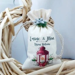 Kişiye Özel Tasarım İsimli Kese Söz Hediyesi, Nişan Hediyesi Nikah Şekeri Kırmızı Fener