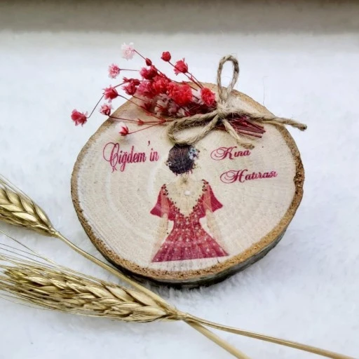 Doğal Ahşap Magnet Kına Gecesi Hediyeliği Uv Baskılı Çiçek Süslü 6-8 cm