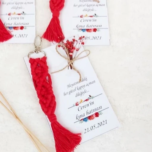Lüks Makrome Anahtarlık Kuru Çiçek Süslü Nikah Şekeri