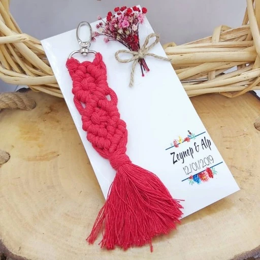 Lüks Makrome Anahtarlık Kuru Çiçek Süslü Nikah Şekeri