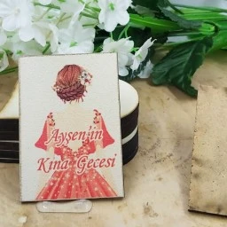Kına Kızı Baskılı Kişiye Özel Ahşap Magnet Soz Nişan Düğün Hediyesi Şekeri
