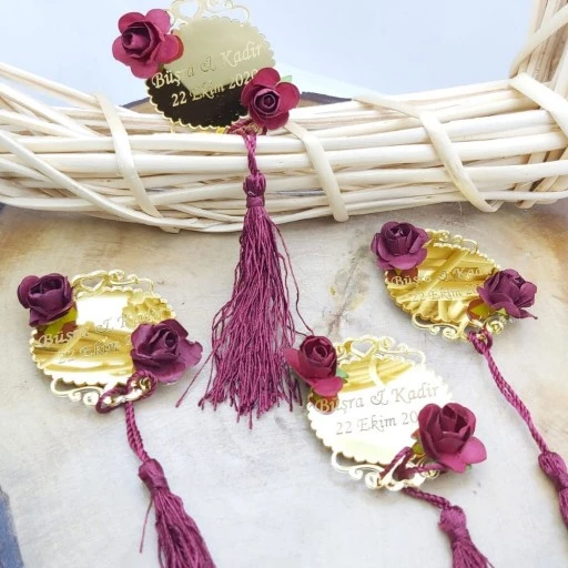 Kalp İşlemeli Pleksi Ayna Nikah Şekeri