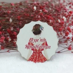 Kına Kızı Çiçek Desenli Ahşap Uv Baskı Kına Hediyeliği Ekonomik