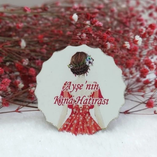 Kına Kızı Çiçek Desenli Ahşap Uv Baskı Kına Hediyeliği Ekonomik