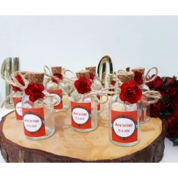 40 Adet Kırmızı Güllü Kolonya Şişesi Nikah Şekeri
