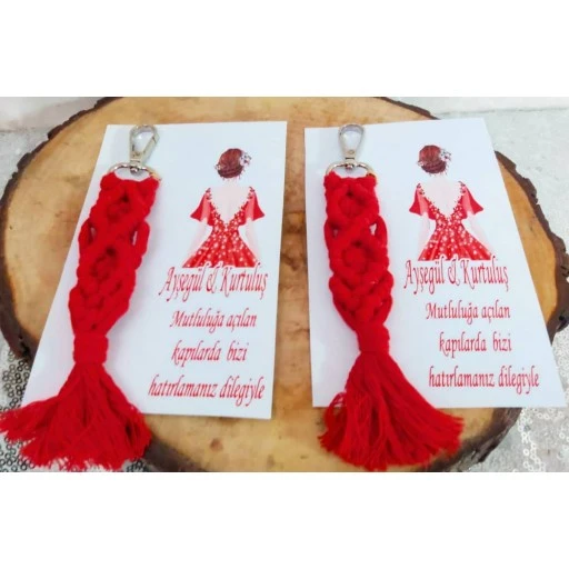 Makrome Anahtarlık Altında Kağıtlı Kına Gecesi Hediyesi