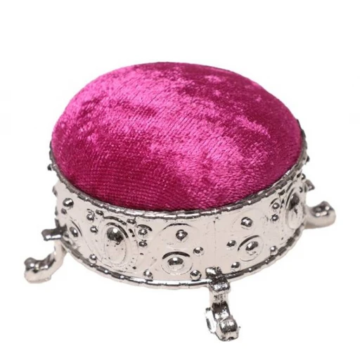 Dekoratif Puf İğnelik Kadife Fuşya İğnedanlık İğnelik Ayaklı