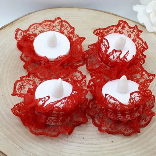 Led Işıklı Kına Gecesi Mumu El Gülü Dantel Süslü 12 Li