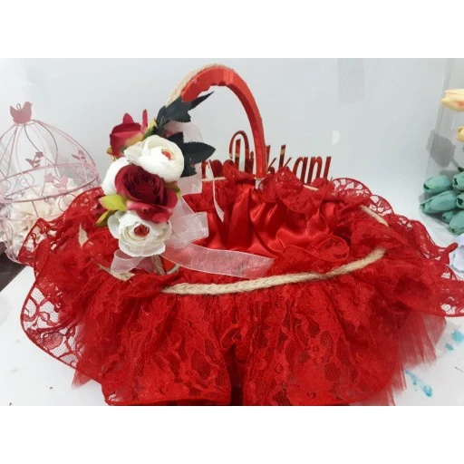 Güpürlü Güllü Hasır İpli Sepet Kıan Gecesi Kına Gecesi Malzemesi