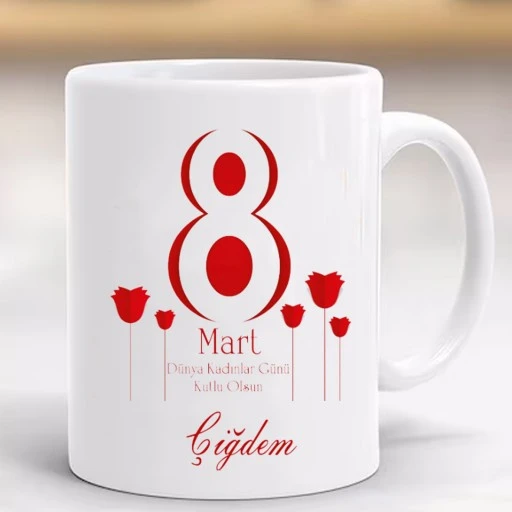 88 Mart Dünya Kadınlar Günü İsimli Hediyelik Kupa Kişiye Özel Güllü