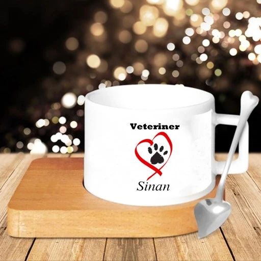 Veteriner Baskılı Fincan Altılık Ve Kaşık Kişiye Özel Set