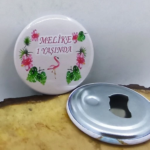 Flamingo Doğum Günü Partisi Baskılı Metal Magnet Açacak 58 Mm Doğum Günü Hediyesi