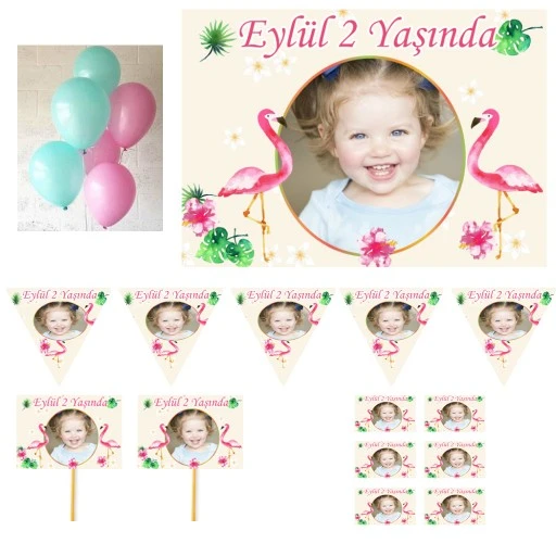 Flamingo Kız Doğum Günü Süsleri, Parti Seti, Magnet Konuşma Balonu Hdts163