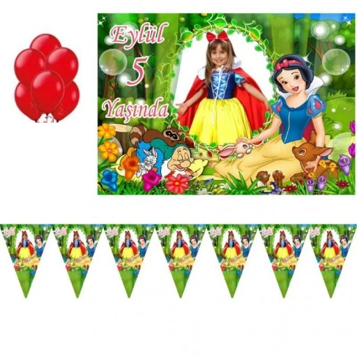 Pamuk Prenses Doğum Günü Süsleri, Kişiye Özel Fotoğraflı Hdts129