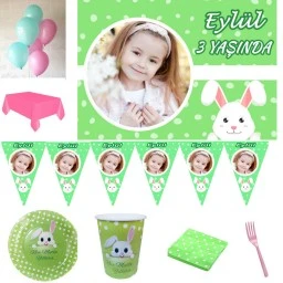 Tavşan Temalı, Yeşil Konsept Doğum Günü Süsleme Ve Sofra Seti, Parti Malzemeleri
