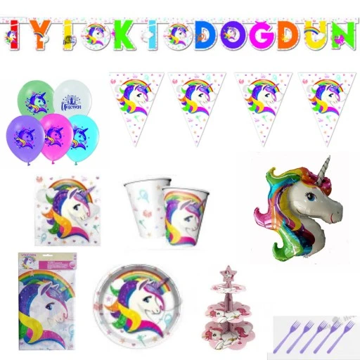 Unicorn Doğum Günü Süsleri Masa Seti Parti Seti Full Set 8 Kişilik