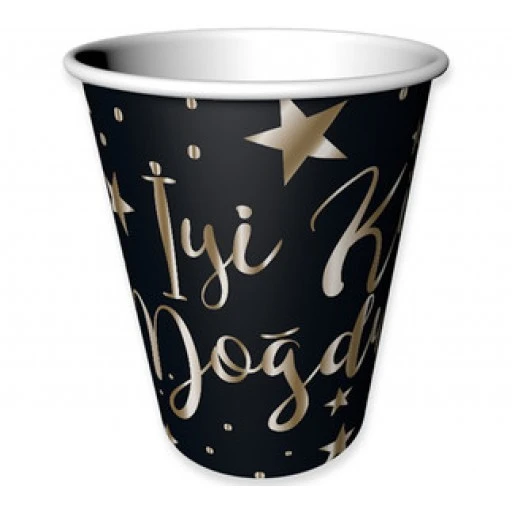 Bardak Gold İyiki Doğdun Varak Baskılı Siyah 6'lı