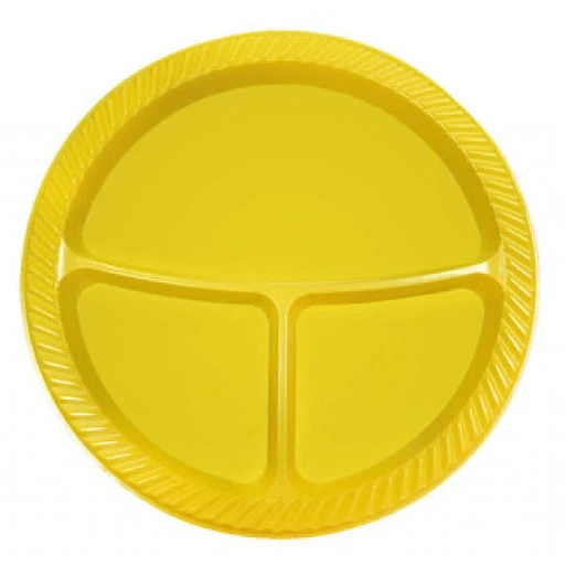 Tabak Plastik 3 Bölmeli 26 cm Sarı 25'li