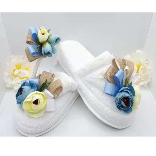 Çiçek Süslemeli Lohusa Terlik Ve Taç Lohusa Seti