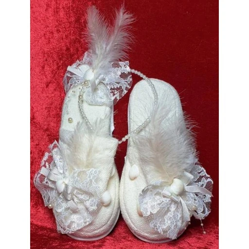 Dantel Ve Kabul Süslü Lohusa Terlik Ve Taç Set