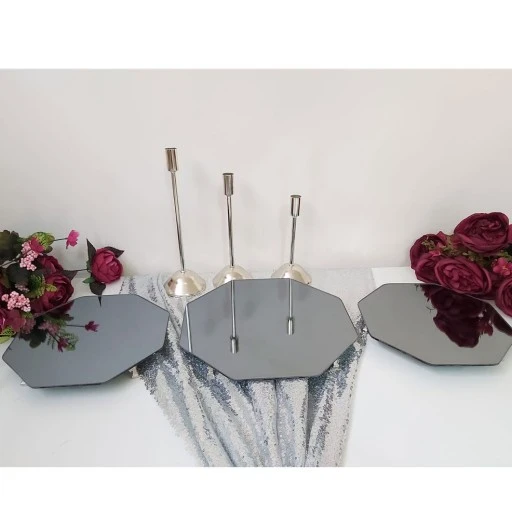 3 Lü Petek Jardinyer Aynalı Ve 3 Adet İnce Mumluk Masa Üstü Söz Nişan Seti