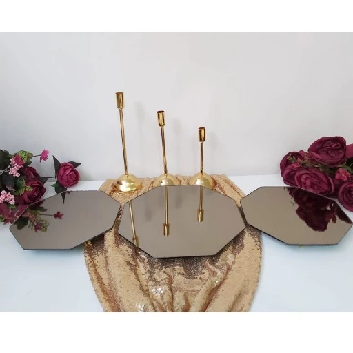 3 Lü Petek Jardinyer Aynalı Ve 3 Adet İnce Mumluk Masa Üstü Söz Nişan Seti