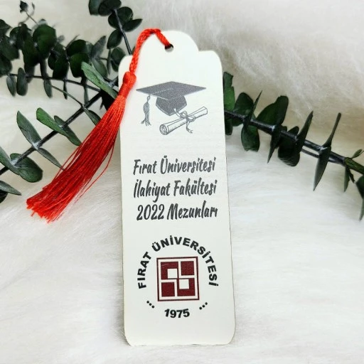 Mezuniyet Hatırası Logo Baskılı Kitap Ayracı Ahşap