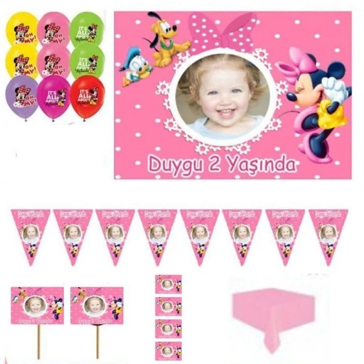 Minnie Kişiye Özel Doğum Günü Süsleri Parti Seti